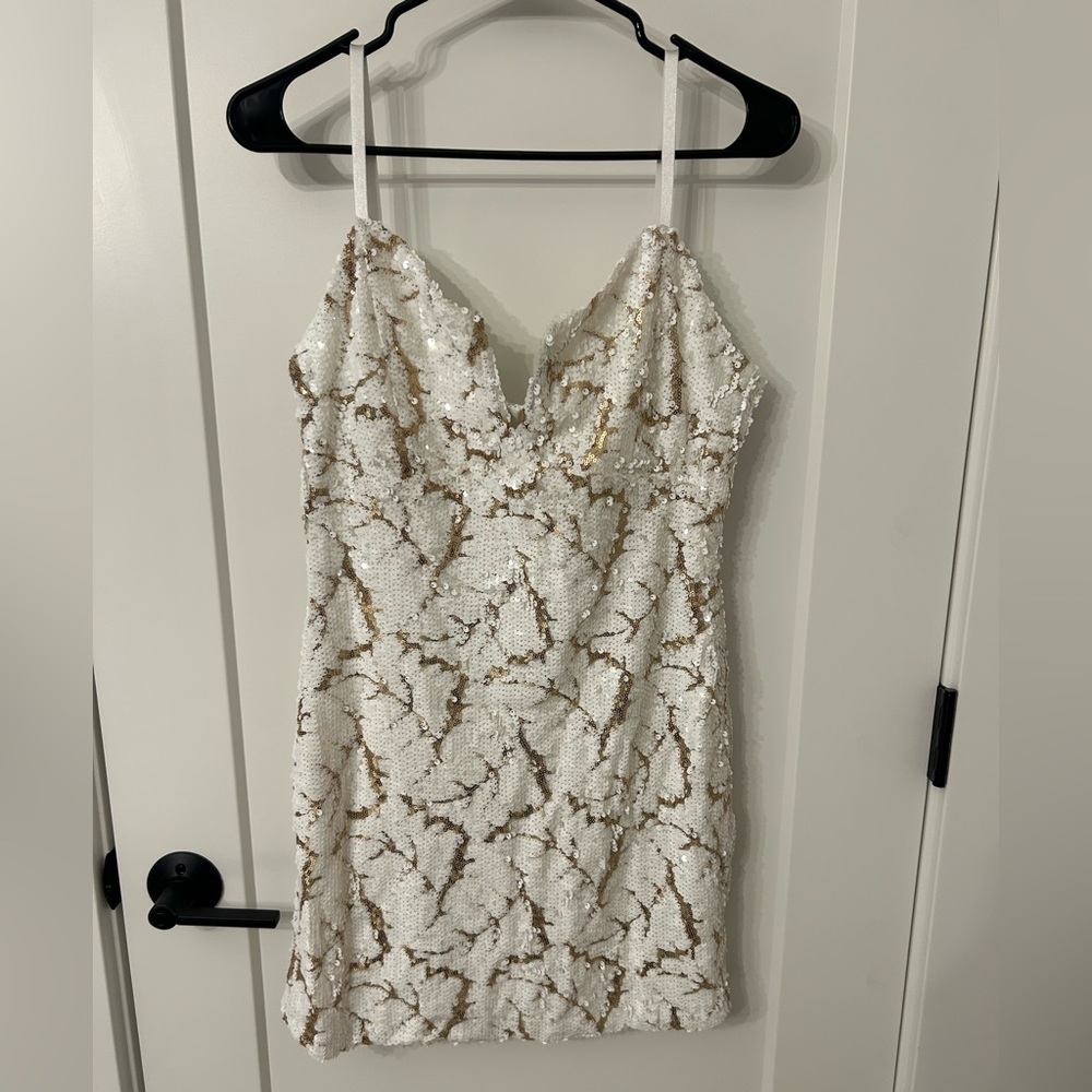 Glamorous White and Gold Sequin Mini Dress